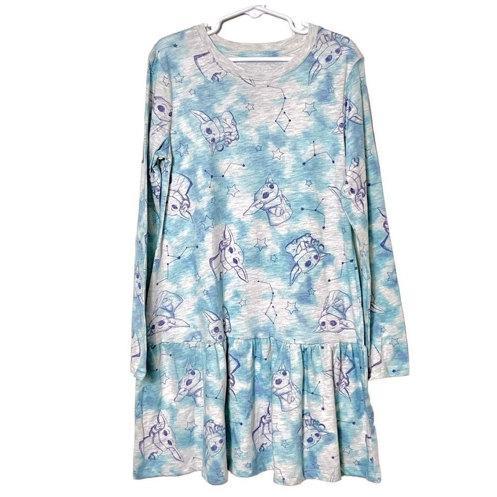 Star Wars Grogu Baby Yoda Tie Dye Long Sleeve Dress Size Medium (7/8)